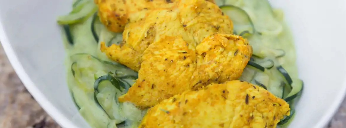 Zucchini Alfredo with Turmeric Chicken