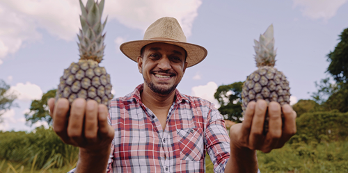 Happy man with pineapples