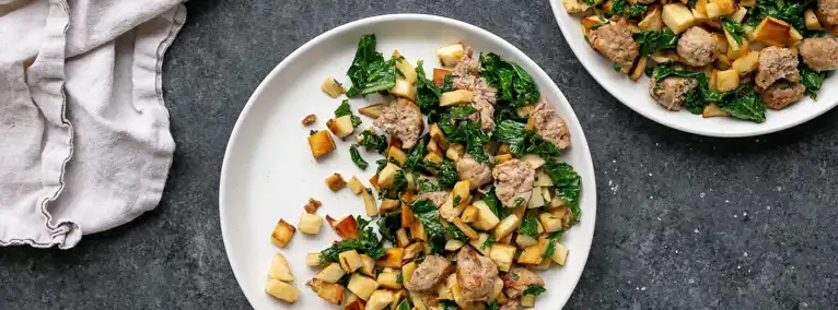 One Pan Sausage Kale And Jicama Home Fries