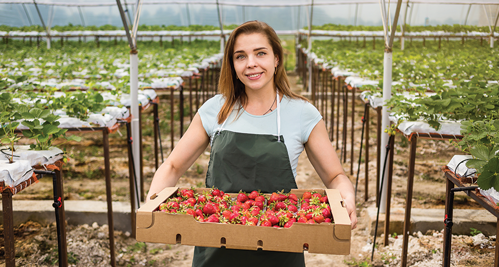 Happy woman with strawberries